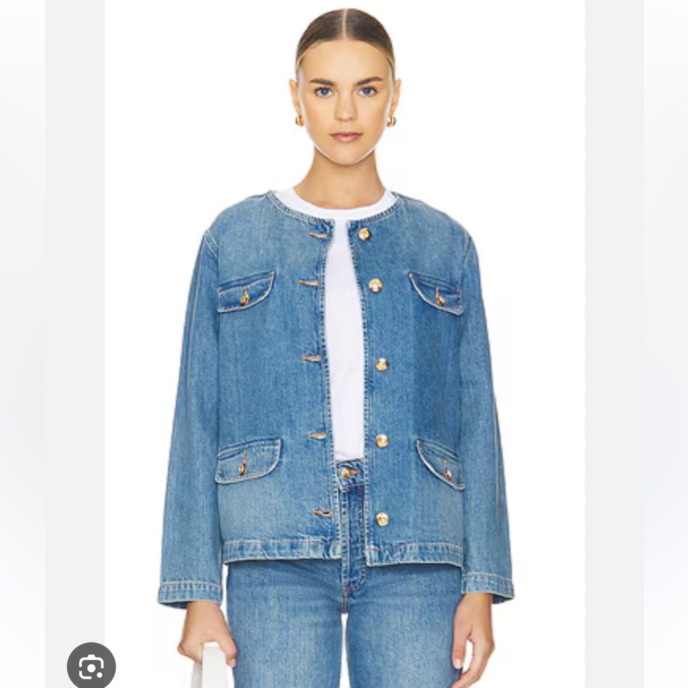 ANINE BING Collarless Janet Denim Jacket in Atlantic Blue